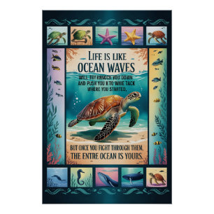 Affiche inspirante Tortue de mer Océan “La vie est