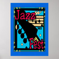 Affiche Jazz Fest Guitare en Bleu