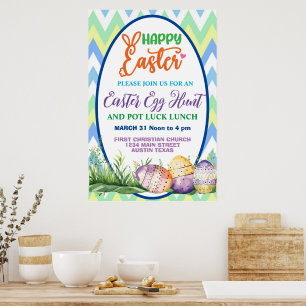 Affiche Joyeuses Pâques, chasse aux œufs et buffet