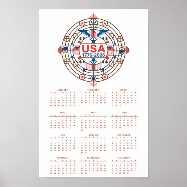 Affiche Joyeux Anniversaire Calendrier USA 250 (Devant)