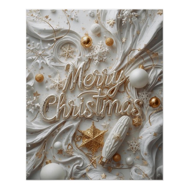Affiche « Joyeux Noël » Blanc & Or (Devant)
