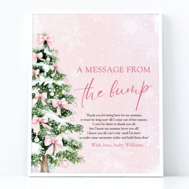 Affiche L'Arbre De Noël Un Message Du Signe Bump (Pink Bows Christmas Tree A Message From The Bump Sign)