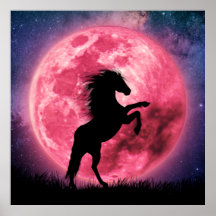 Affiche Le cheval et la lune rose