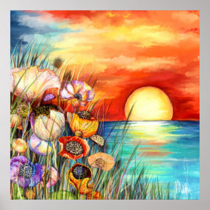 Affiche Lever de soleil Nature Aquarelle