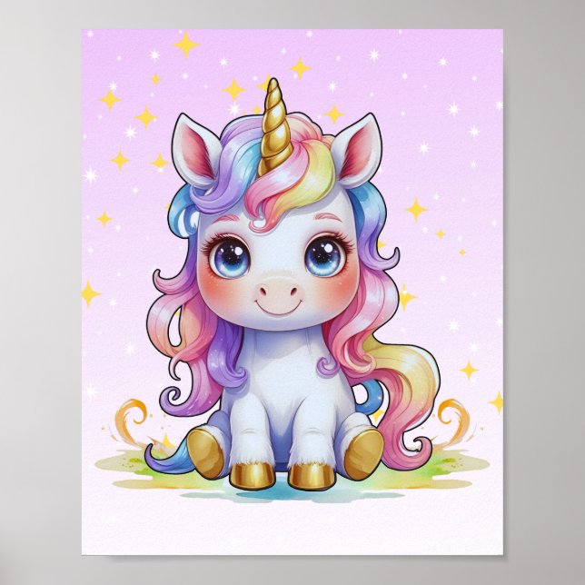 Affiche licorne à corne d'or (Devant)