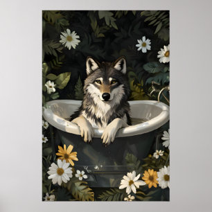 Affiche Loup Dans Baignoire, Affiche Animaux Drôle