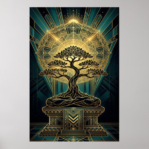 Affiche Mandala Arbre Bonsaï Zen Art Déco Or Sarce