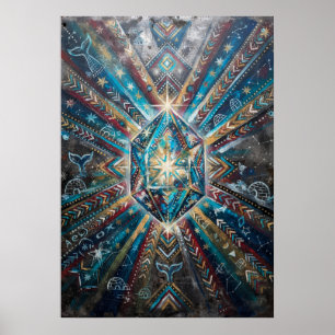 Affiche Mandala Géométrique Cristal Bleu Or