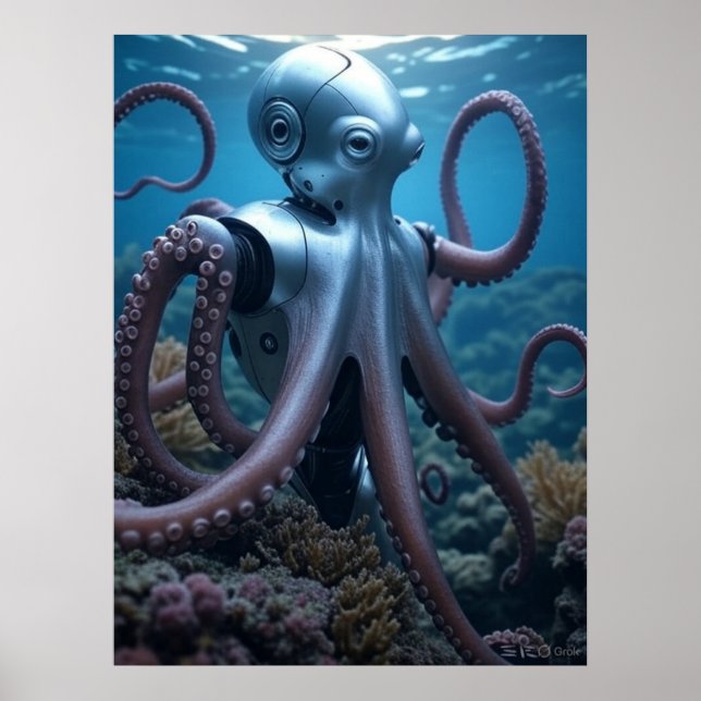 Affiche mate Cyborg Pieuvre (Devant)