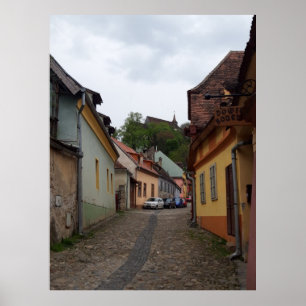 Affiche médiévale de la Transylvanie de ville de
