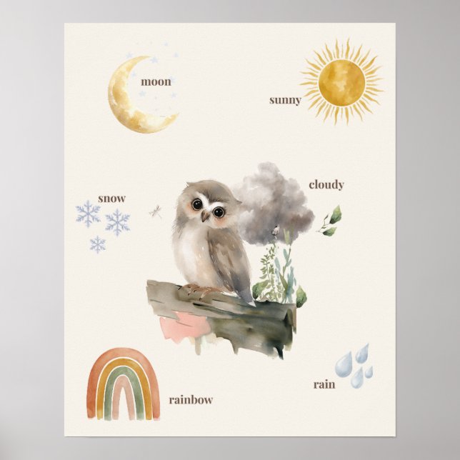Affiche météo de hibou forestier (Devant)
