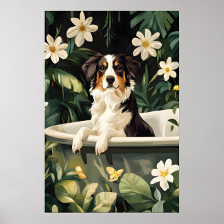 Affiche Mini Berger Américain dans Baignoire