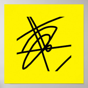 Affiche minimaliste abstraite lignes noir jaune
