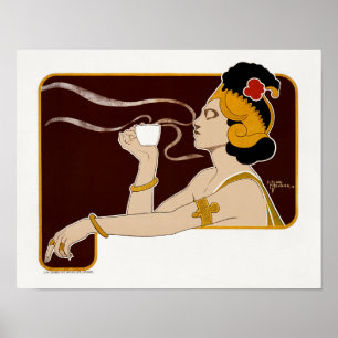 Affiche montrant une femme tenant un verre de café