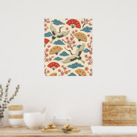 Affiche motif Sakura Grue japonaise – Traditionnel