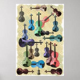 Affiche multicolore de papier peint de violon
