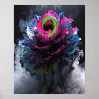 Affiche murale à motif fleuri psychédélique