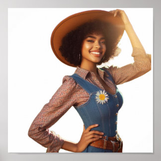 Affiche murale de cowgirl moderne posant avec un c