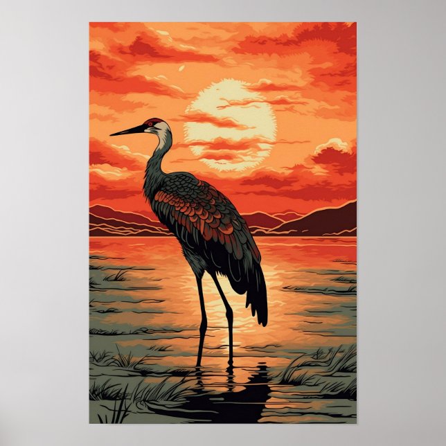 Affiche murale de grue, Illustration artistique (Devant)