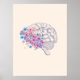 Affiche murale de l'anatomie du cerveau floral