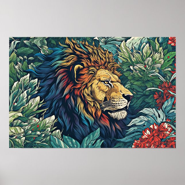 Affiche murale de lion, Illustration d'art (Devant)