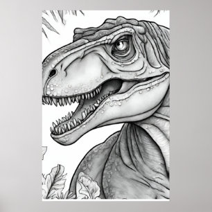 Affiche murale en noir et blanc de dinosaure