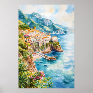 Affiche nationale du parc aquarelle d'Amalfi Voyag