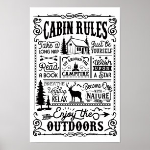 Affiche noir et blanc des règles de la cabane