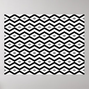 Affiche noire et blanche de zigzag de diamant