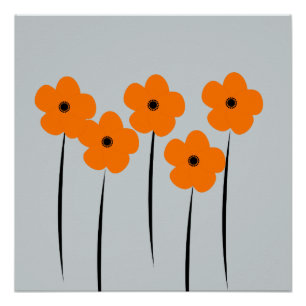 Affiche orange abstraite de fleurs d'anémones