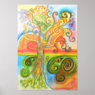 Affiche ou copie avec l'arbre coloré psychédélique