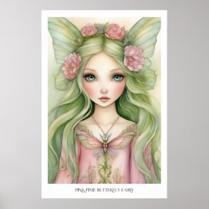 Affiche Papillon Fée Rose Pixie