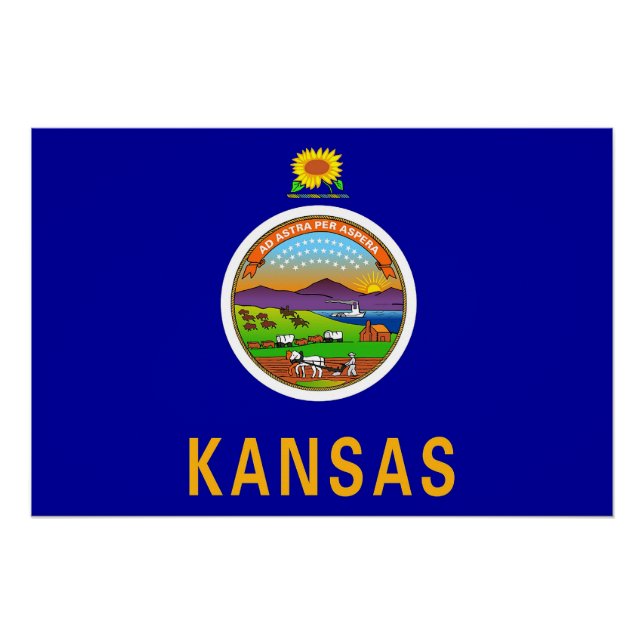 Affiche patriotique murale avec Drapeau du Kansas (Devant)