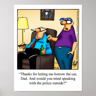 Affiche Père et Fils Humour "Emprunter la voiture"