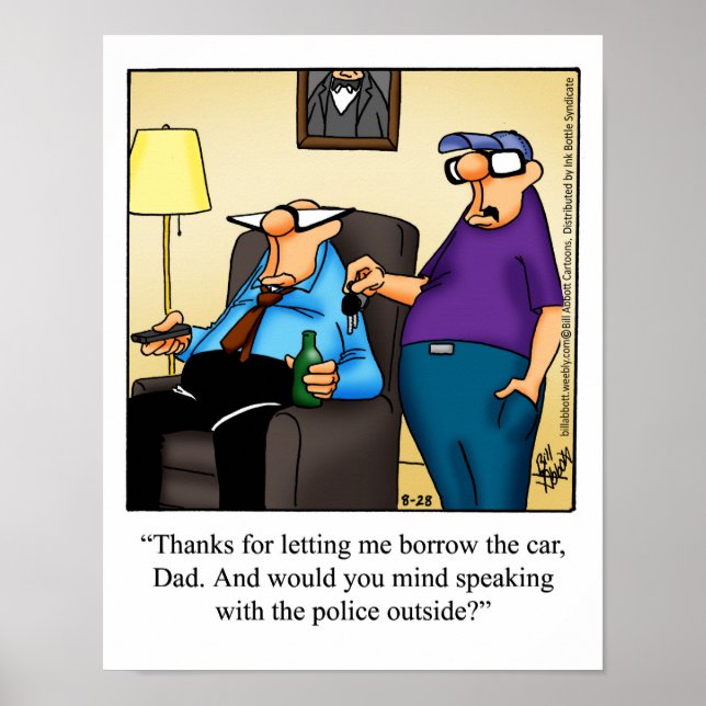 Affiche Père et Fils Humour "Emprunter la voiture" (Devant)