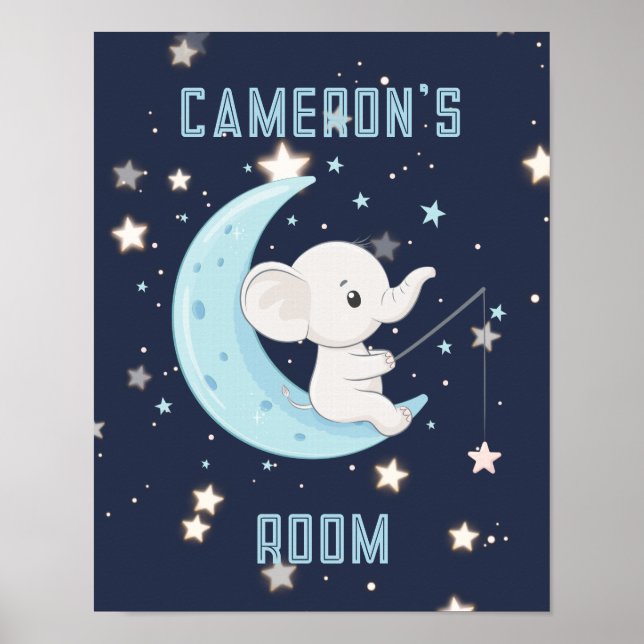 Affiche personnalisée Bébé Éléphant Pêche 4 Étoile (Devant)