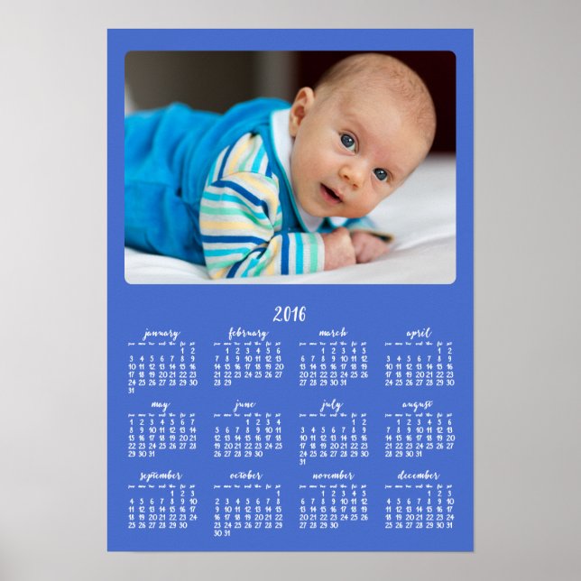 Affiche personnalisée bleue Calendrier annuel 2016 (Devant)