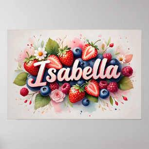 Affiche personnalisée de nom floral aux fruits rou