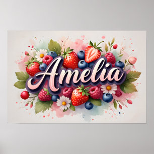 Affiche personnalisée de nom floral aux fruits rou