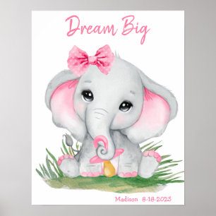 Affiche personnalisée éléphant rose rêve mignon
