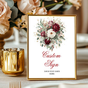 Affiche personnalisée florale bordeaux bohème élég