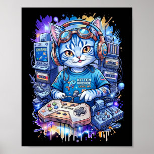 Affiche Pop Art de Chat Gamer Néo-Rétro