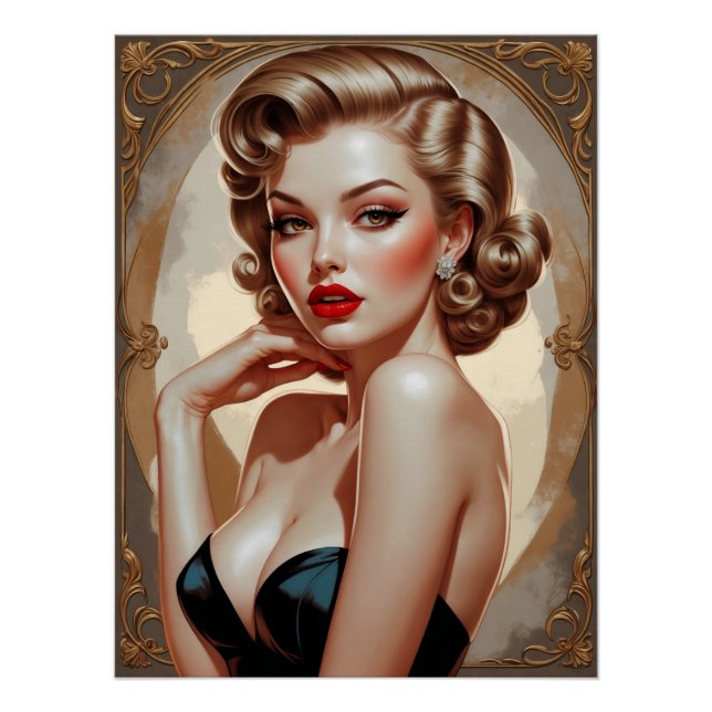 Affiche Portrait Pin-up Blonde Inspirée Art Déco (Devant)
