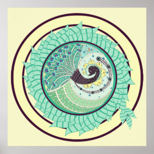 Affiche pourpre d'art de paon de Nouveau