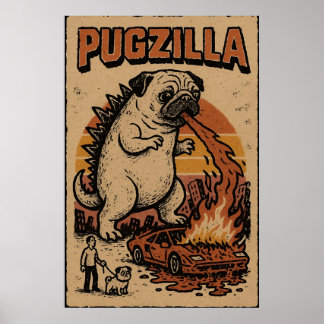 Affiche Pugzilla – Illustration de monstre carlin