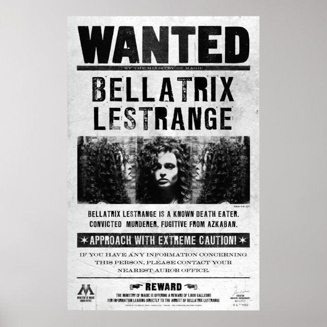 Affiche Recherchée de Bellatrix Lestrange (Devant)