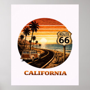 Affiche Rétro de la Californie sur la Route 66 au 