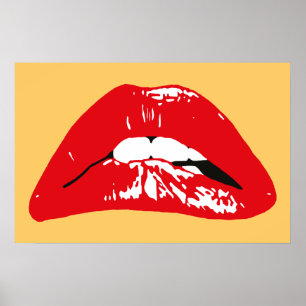 Affiche rétro de lèvres sensuelles mordant
