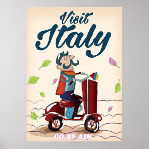 Affiche rétro de scooter de dessin animé italien.