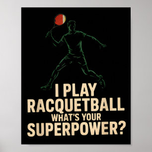 Affiche rétro de superpuissance de racquetball drô
